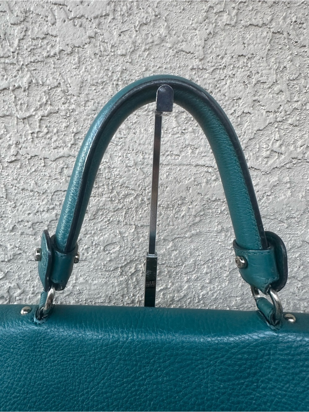 SALVATORE FERRAGAMO Teal Green Leather Top-Handle Satchel/Crossbody bag - Picture 5 of 14